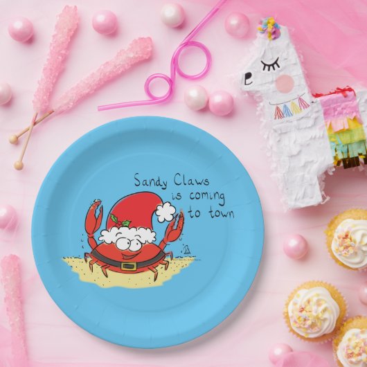 かわいいカニクリスマスホリデおもしろいーサンタカートゥーン ペーパープレート (パーティー)