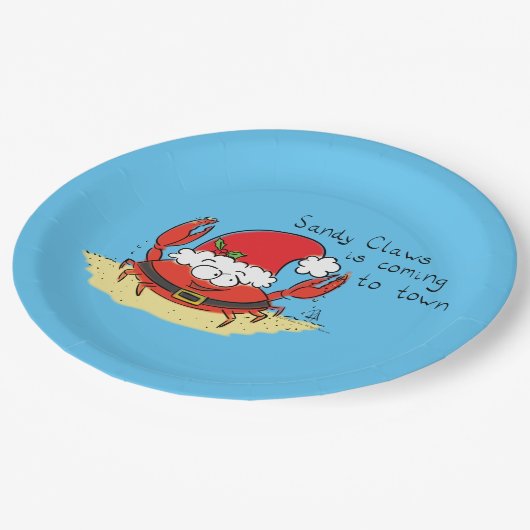 かわいいカニクリスマスホリデおもしろいーサンタカートゥーン ペーパープレート (アングル)