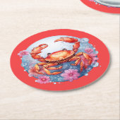 かわいいカニ愛好家のパーティー ラウンドペーパーコースター (アングル)