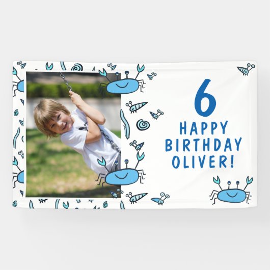 かわいいカニ海獣シェルボーイフォト誕生日 横断幕 (横)