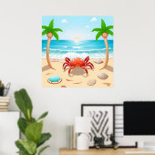 かわいいカニ、ヤシの木、貝殻🦀 ポスター (ホームオフィス)