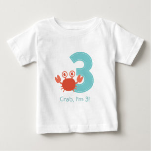 かわいいカニ 僕3歳です バースデーベイビー ベビーTシャツ