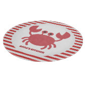 かわいいカニ – 赤と白ストライプのパーソナライズされた カッティングボード (角)