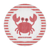 かわいいカニ – 赤と白ストライプのパーソナライズされた カッティングボード (正面)