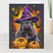 かわいいカネコルソ犬のハロウィン・ウィッチとパンプキン カード (正面)