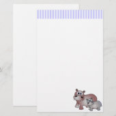 かわいいカバお母さんおよびベビーの文房具 便箋 (正面/裏面)