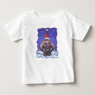 かわいいカバのクリスマス ベビーTシャツ