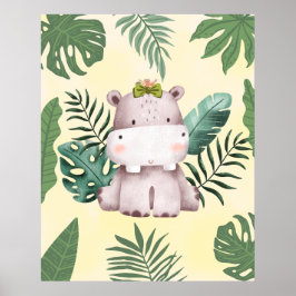 かわいいカバのジャングルサファリ幼児部屋インテリア ポスター