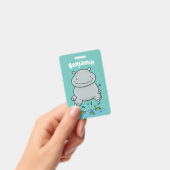 かわいいカバのジャンピングアニメイラスト バッジ (手持ち)