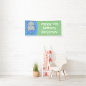 かわいいカバのジャンプ漫画のパーソナライズされた誕生日 横断幕 (インサイチュ)