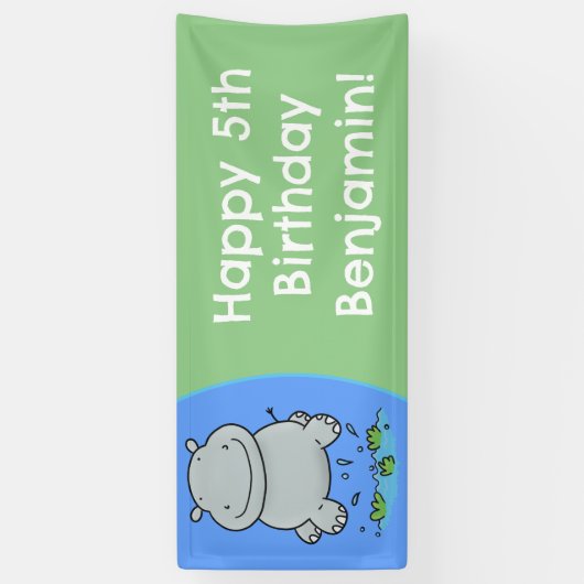 かわいいカバのジャンプ漫画のパーソナライズされた誕生日 横断幕 (縦)