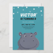 かわいいカバの漫画動物サファリ子供の誕生日 招待状 (正面)