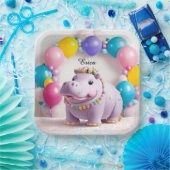 かわいいカバの誕生日パーティー ペーパープレート (パーティー)