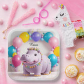 かわいいカバの誕生日パーティー ペーパープレート (パーティー)