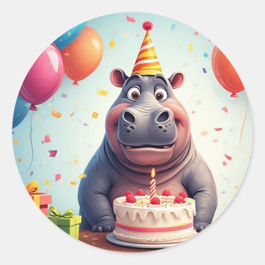 かわいいカバーイルの誕生日ケーキ ラウンドシール (正面)
