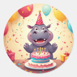 かわいいカバーオールがケーキを持って誕生日をお祝いしています ラウンドシール