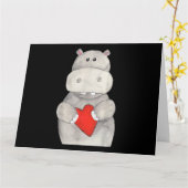 かわいいカバ ハートを持ったカバ | 愛のカバ カード (黄色い花)