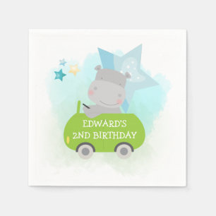 かわいいカバinグリーンカー幼児の誕生日パーティー スタンダードカクテルナプキン