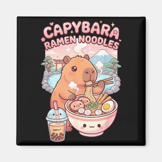 かわいいカピバラがラーメンを食べる マグネット (正面)