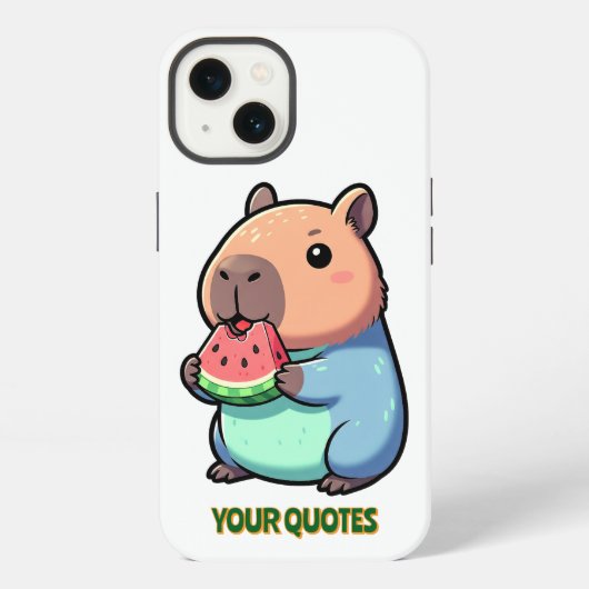 かわいいカピバラがワ watermelonを食べる iPhoneケース (裏面)
