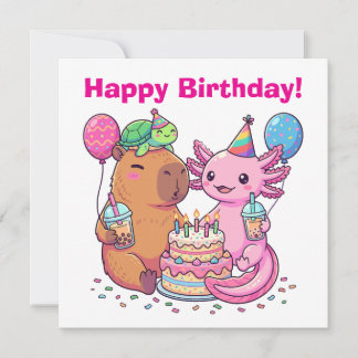 かわいいカピバラとウーパールーパーの誕生日パーティー