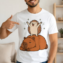 かわいいカピバラとハリネズミのベストフレンドTシャツ Tシャツ