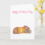 かわいいカピバラとベビーマザーズデイカード カード (黄色い花)