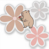 かわいいカピバラと花 シール (正面)