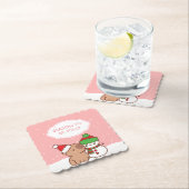 かわいいカピバラと雪だるまシーズンすてきへ ペーパーコースター (インサイチュ)