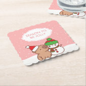 かわいいカピバラと雪だるまシーズンすてきへ ペーパーコースター (アングル)