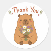 かわいいカピバラのありがとう野の花ステッカー
