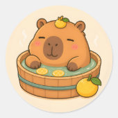 かわいいカピバラのゆずスパステッカー ラウンドシール (正面)