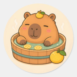 かわいいカピバラのゆずスパステッカー ラウンドシール