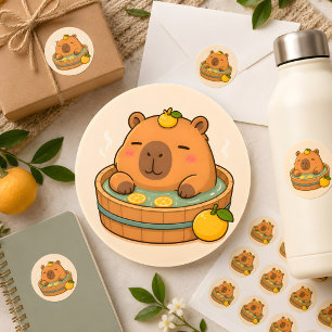 かわいいカピバラのゆずスパステッカー ラウンドシール