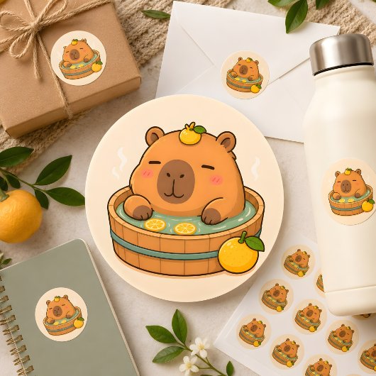 かわいいカピバラのゆずスパステッカー ラウンドシール