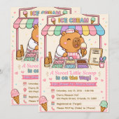 かわいいカピバラのアイスクリーム ベビーシャワーの招待状 (正面/裏面)