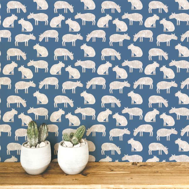 かわいいカピバラのイラスト 壁紙 (Fun Capybara teal green animal art wallpaper)