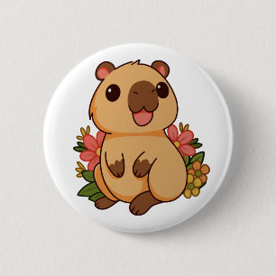 かわいいカピバラのイラスト 缶バッジ