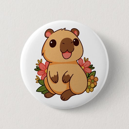かわいいカピバラのイラスト 缶バッジ (正面)