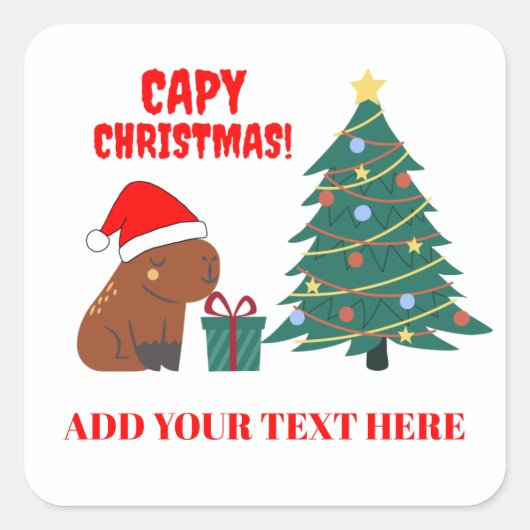 かわいいカピバラのクリスマスツリー スクエアシール (正面)