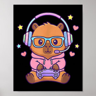 かわいいカピバラのゲーマー男子の面白いデザイン ポスター
