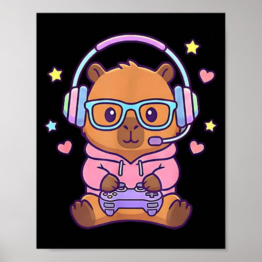 かわいいカピバラのゲーマー男子の面白いデザイン ポスター (正面)