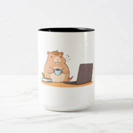 かわいいカピバラのコーダーコーヒーラップトップデザイン ツートーンマグカップ