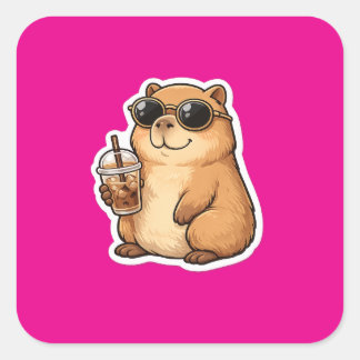 かわいいカピバラのコーヒーステッカー | 面白い動物C スクエアシール