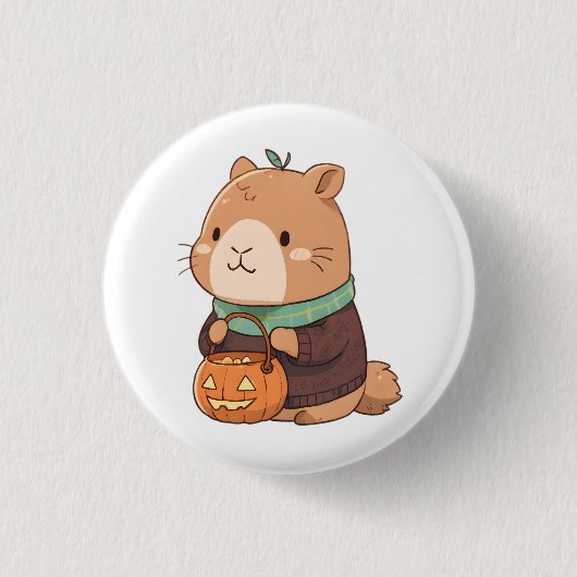 かわいいカピバラのセーター姿と紅葉 缶バッジ (正面)