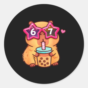 かわいいカピバラのタピオカティー好き 6 7 ミーム かわいい ラウンドシール