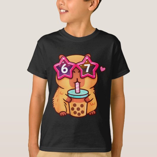 かわいいカピバラのタピオカティー好き 6 7 メメ カワイイ Tシャツ (正面)