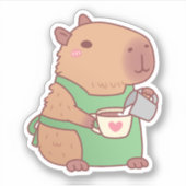 かわいいカピバラのバリスタ コーヒーを淹れる シール (正面)