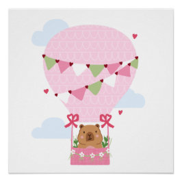 かわいいカピバラのピンクの誕生日パーティー ポスター