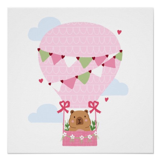 かわいいカピバラのピンクの誕生日パーティー ポスター (正面)